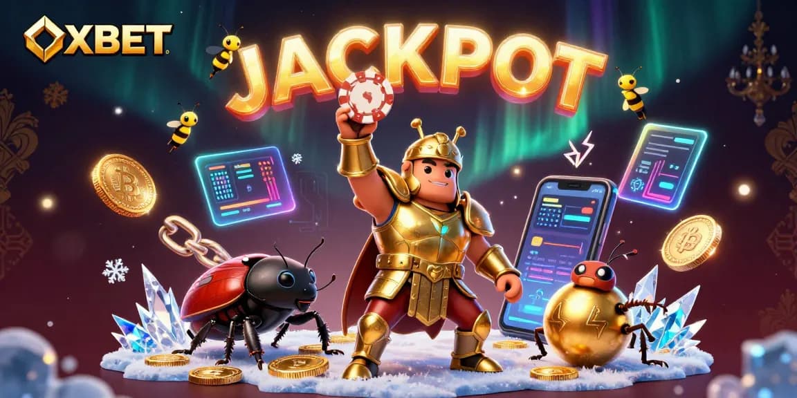 Experience OXBET's thrilling jackpot scene with cartoon characters and vibrant casino elements.