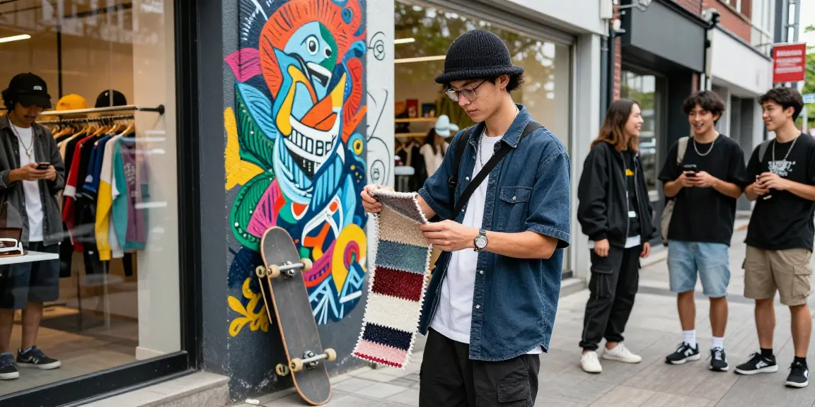 Stylish outfit showcasing rokok88 super fabric quality in vibrant urban setting.