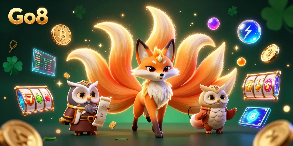 Experience thrilling gameplay at Go8 with a colorful nine-tailed fox and glowing crypto coins.