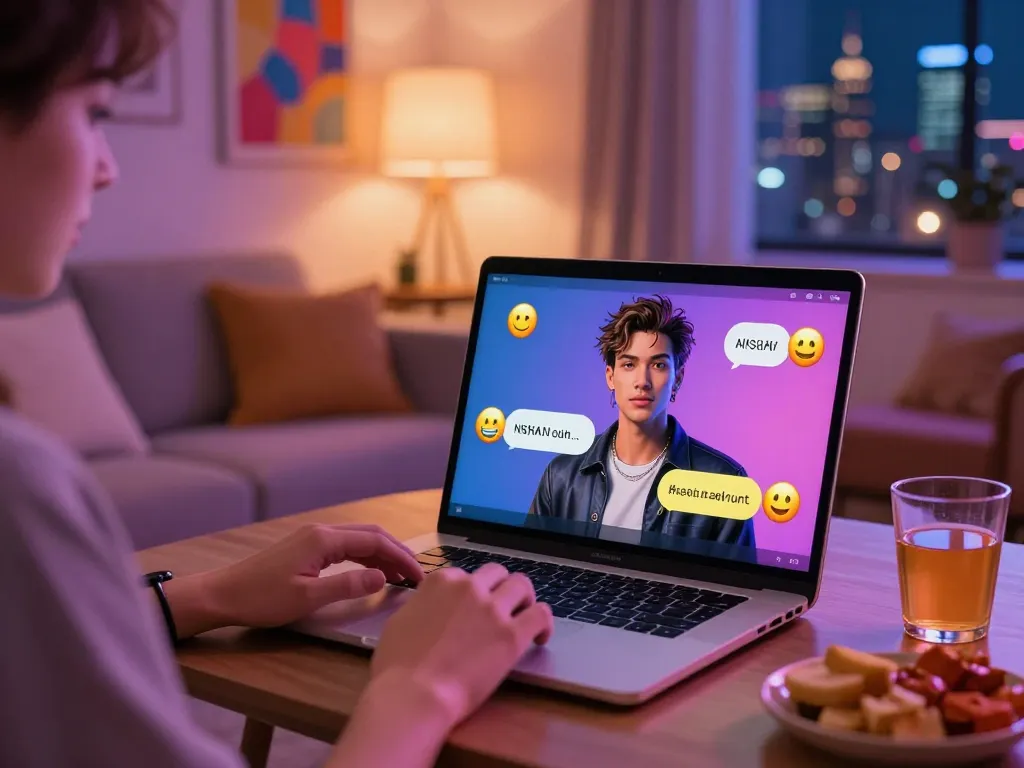 Engaging in nsfw ai chat on a sleek laptop with ambient lighting.