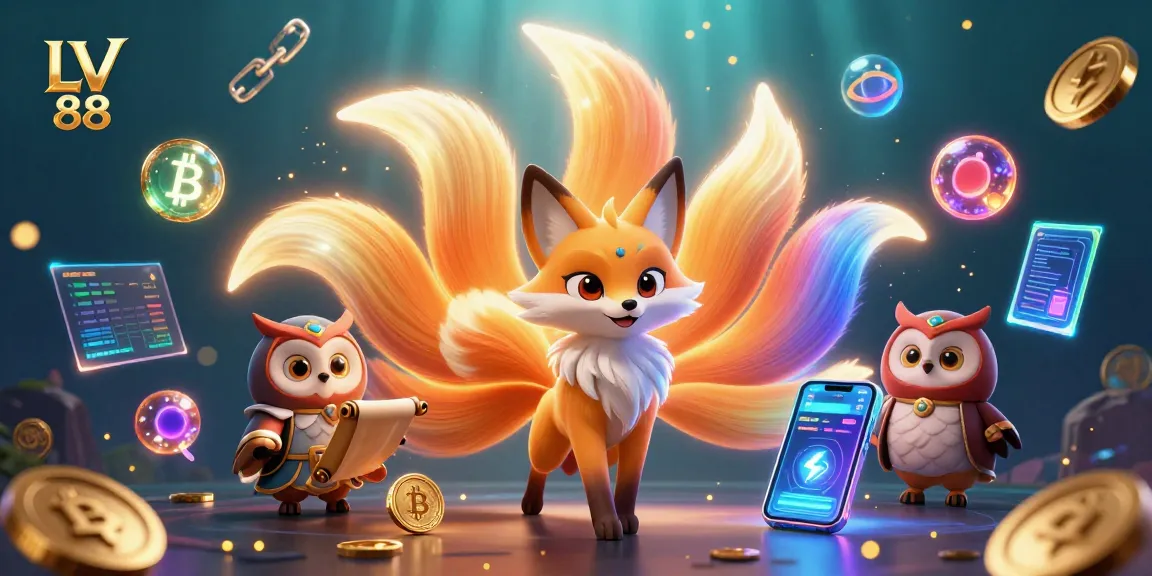 Experience the vibrant world of LV 88 with a magical casino illustration featuring a nine-tailed fox spirit and a wise owl.