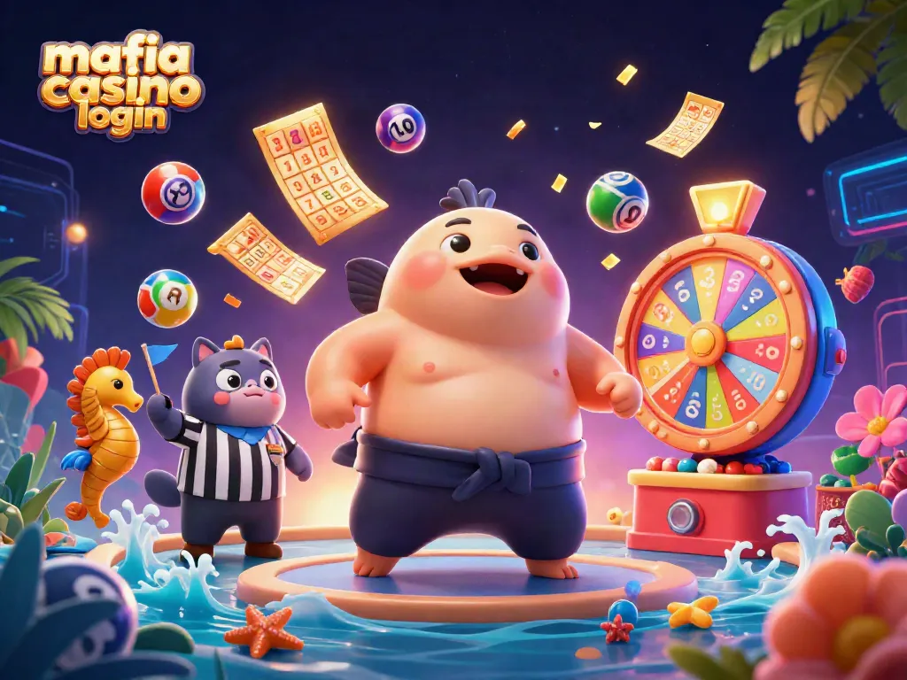 Experience seamless gameplay with mafia casino login in this vibrant 3D illustration featuring lively gambling elements.