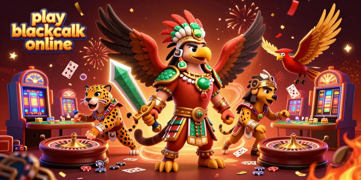 Play blackjack online with exciting 3D characters and dynamic casino elements in a vibrant scene.