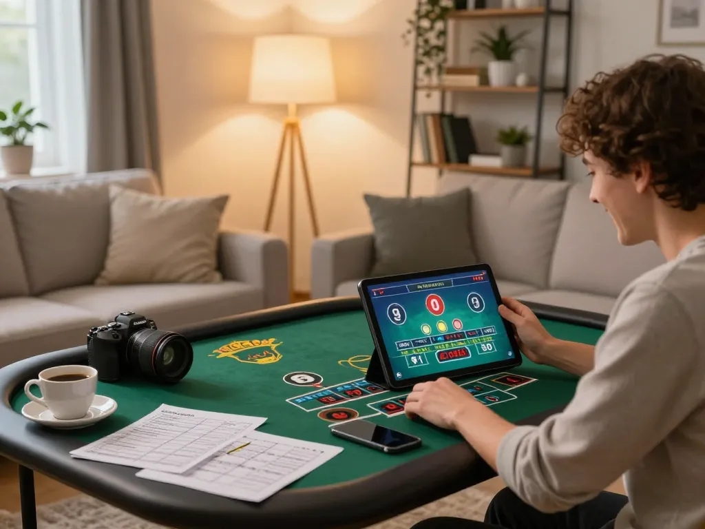Experience thrilling online baccarat gameplay with f168, immersing in a cozy home setup.