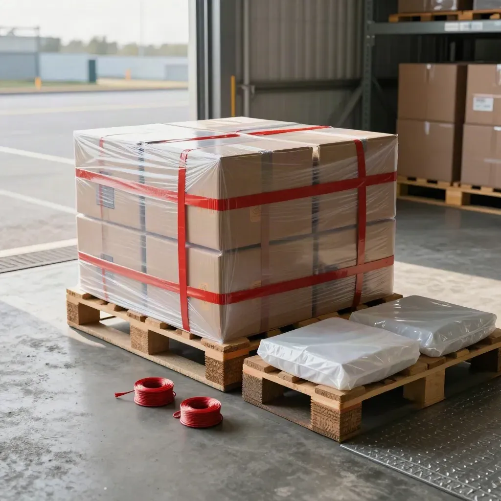 Pallet di backup per export con cartoni duplicati, barriera antiumidità e cinghie pronte in banchina