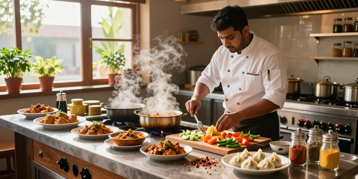 Experience authentic flavors at ROKOK88 login with chef preparing Indian curries and Nepali momos.