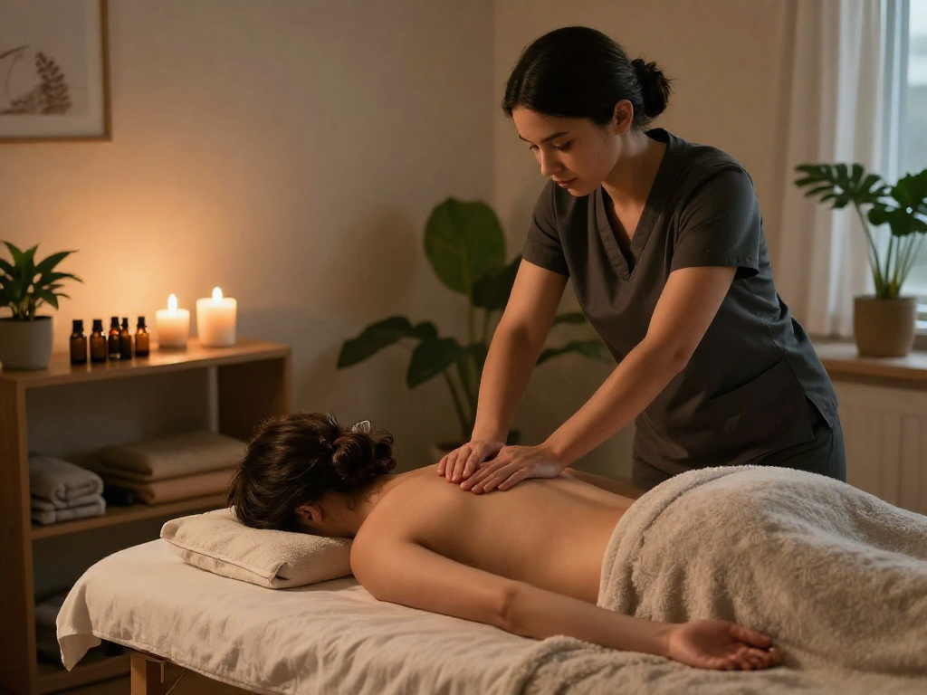 Engaging scene of at-home 영등포출장마사지 session, showcasing relaxation and tranquility.