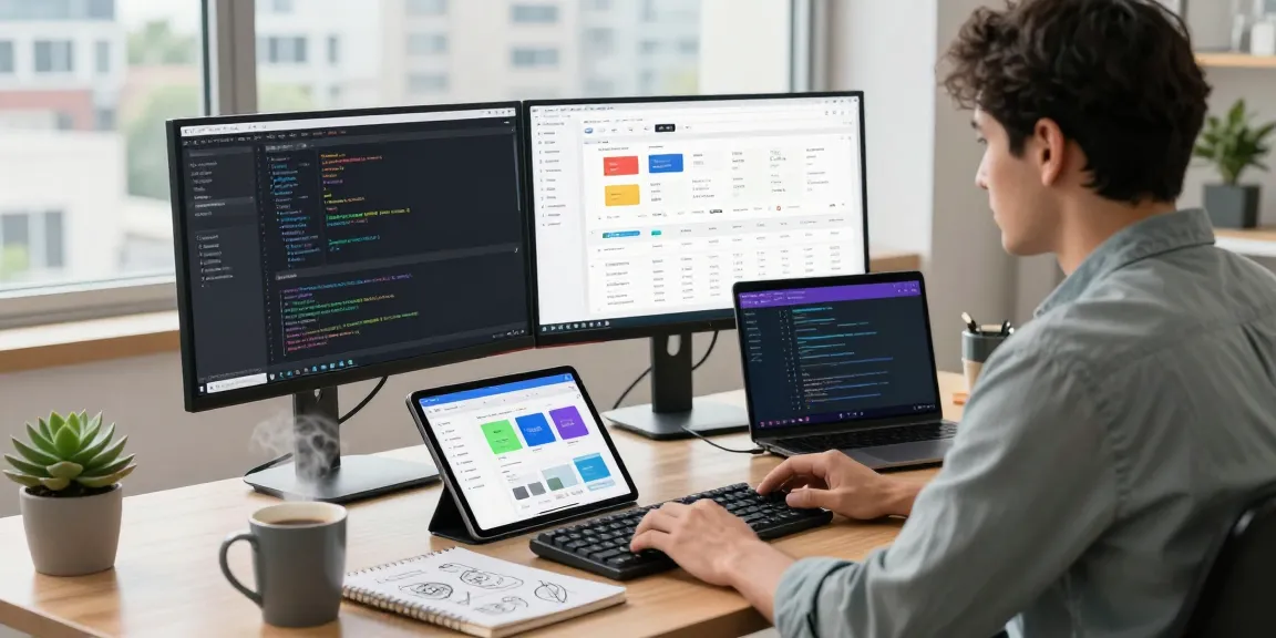 Engaging workspace with a developer coding at their desk, showcasing the WPS Official Website elements.