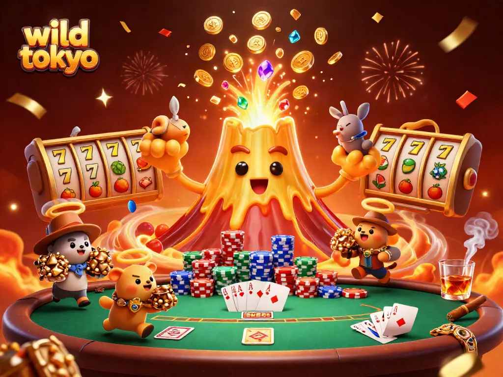 Play exciting games at wild tokyo online casino with vibrant graphic illustration of treasures.