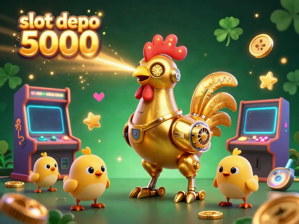 Experience thrilling gameplay offers at slot depo 5000 with a captivating robot scene showcasing exciting game elements.