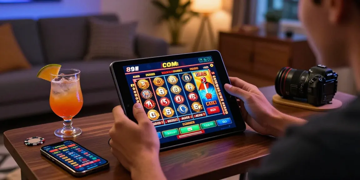 A user engaging with the 89e com platform in a cozy home setting, enjoying online casino games and live betting.