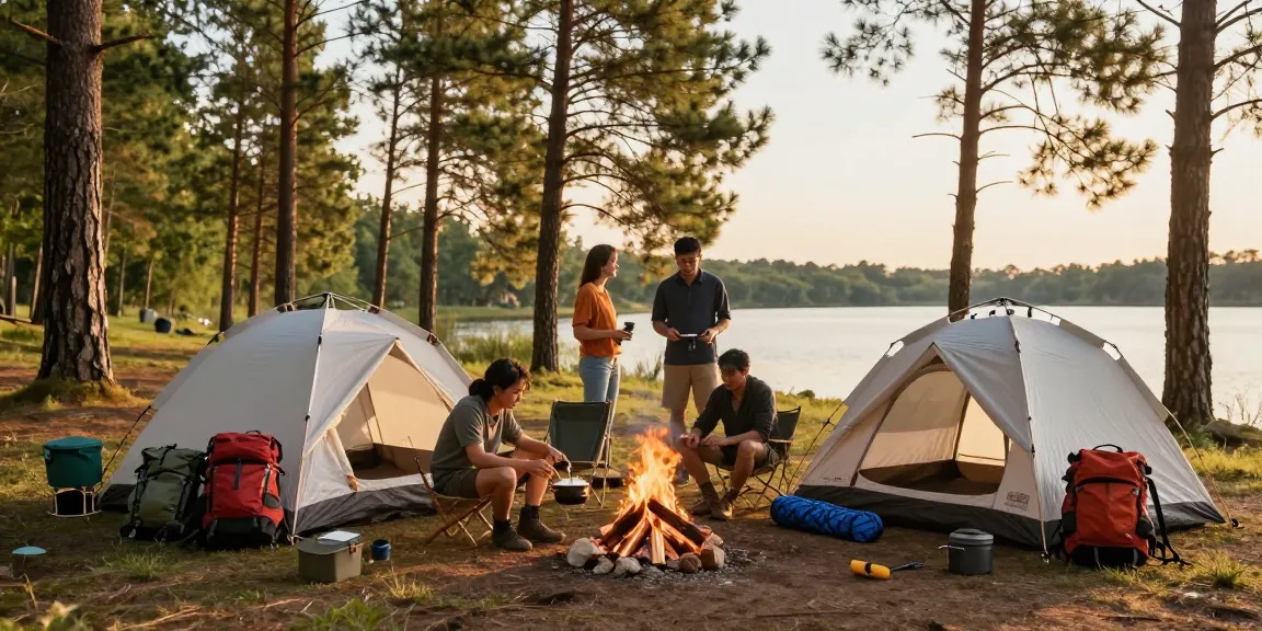 Campers enjoying outdoor activities while preparing for the night at the campsite, highlighting the rokok88 login adventure experience.