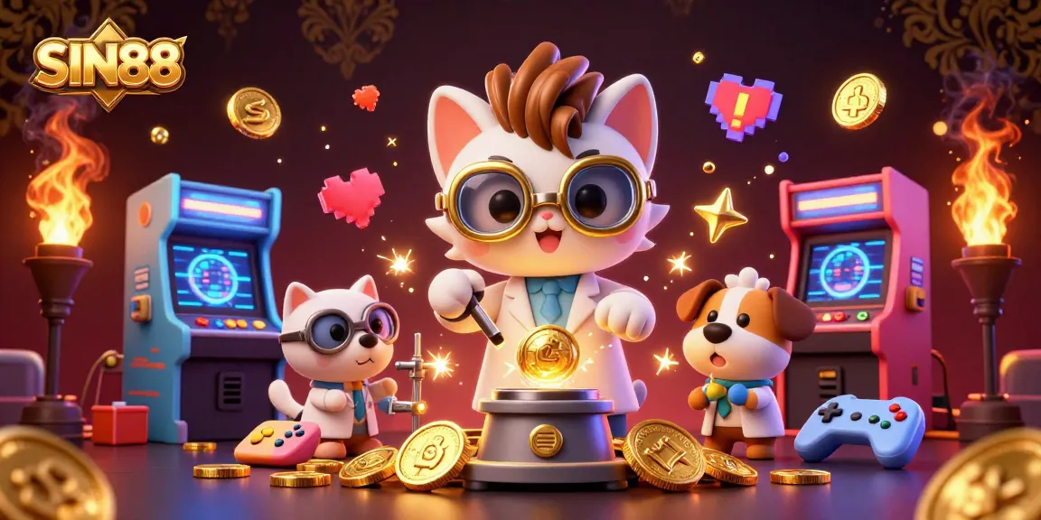 Spin the wheels of fortune with SIN88, where colorful casino elements come alive in a fun and engaging illustration.