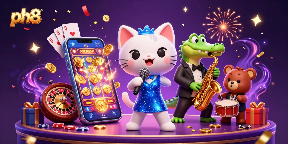 Engage with thrilling gameplay at ph8, featuring vibrant 3D characters celebrating at a digital casino.